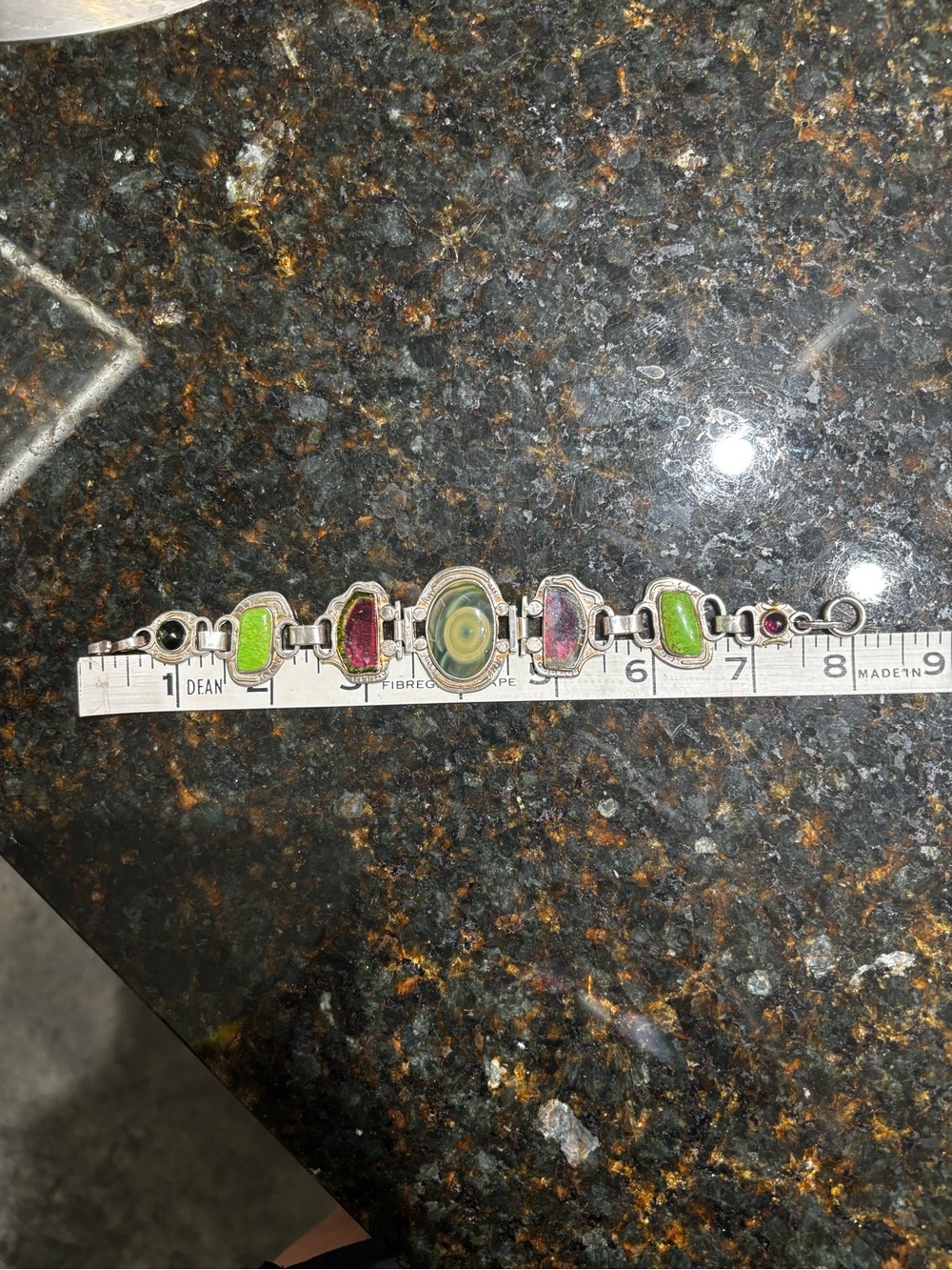 Watermelon Tourmaline, Jasper, Silver Bracelet - Picture 5 of 5